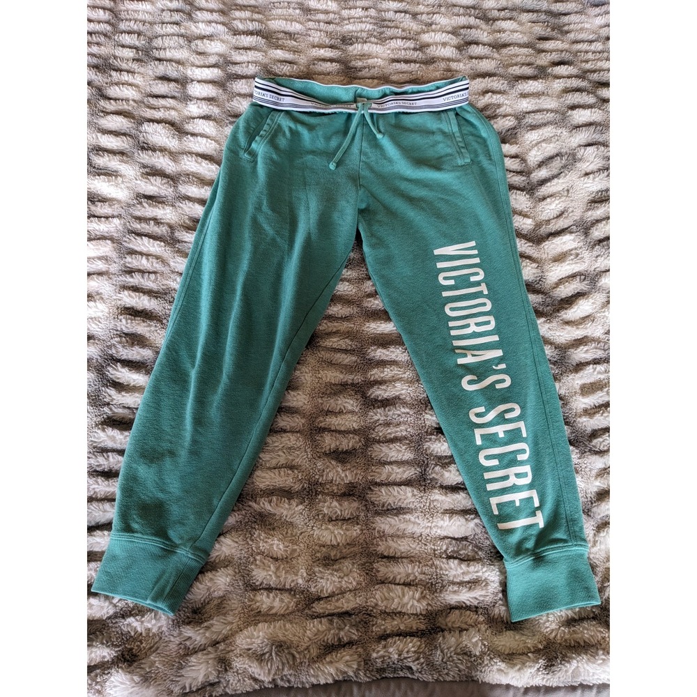 Victoria's Secret Green Fleece Logo Joggers Sweatpants Women's Size Medium
